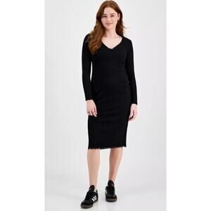 NEW Black Sweater Ribbed Knit Dress Size Medium Whimsy Goth Quiet Luxury Fitted